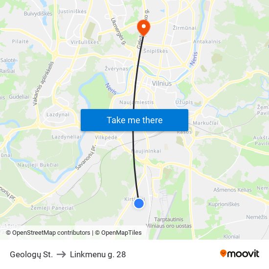 Geologų St. to Linkmenu g. 28 map