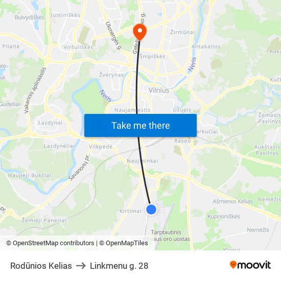 Rodūnios Kelias to Linkmenu g. 28 map