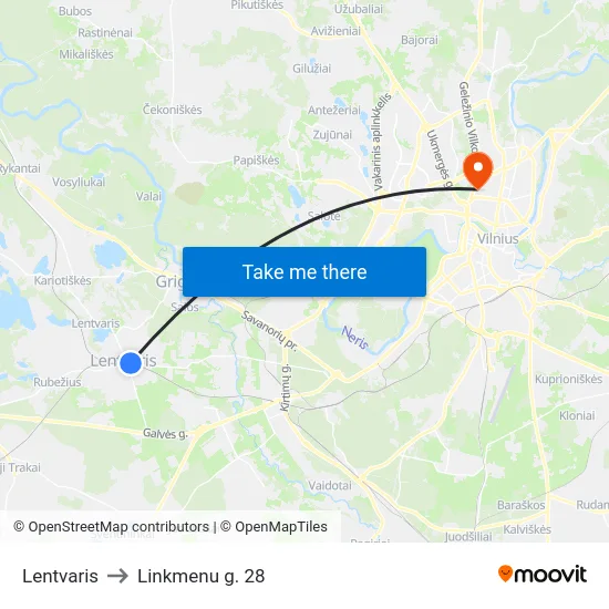 Lentvaris to Linkmenu g. 28 map