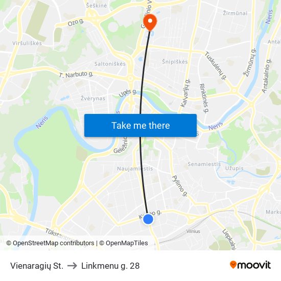 Vienaragių St. to Linkmenu g. 28 map
