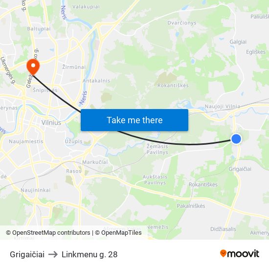 Grigaičiai to Linkmenu g. 28 map