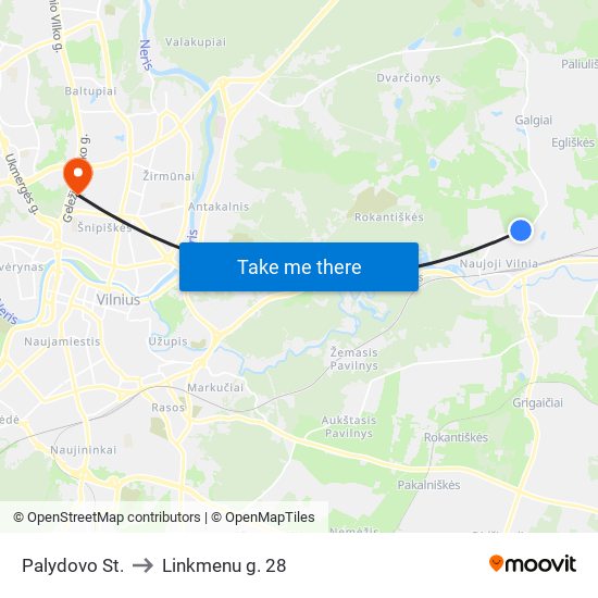 Palydovo St. to Linkmenu g. 28 map