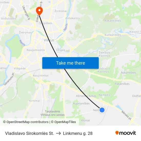 Vladislavo Sirokomlės St. to Linkmenu g. 28 map