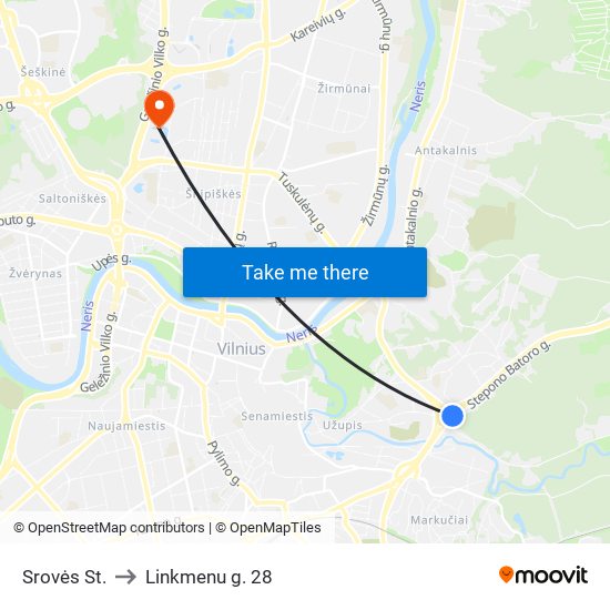 Srovės St. to Linkmenu g. 28 map