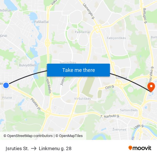 Įsruties St. to Linkmenu g. 28 map