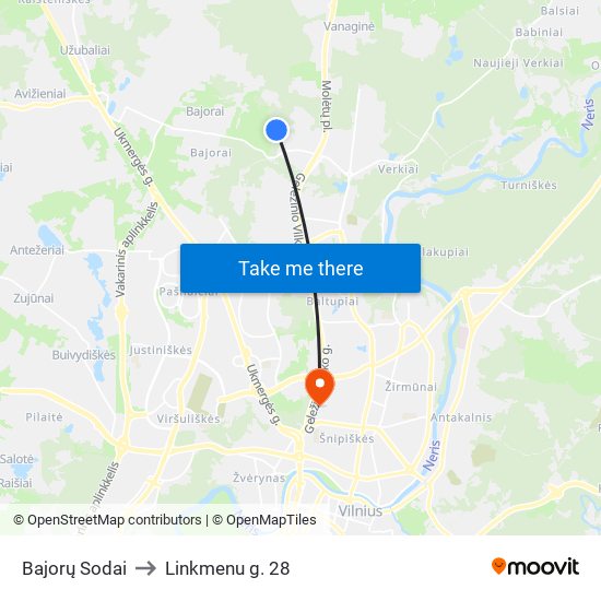 Bajorų Sodai to Linkmenu g. 28 map
