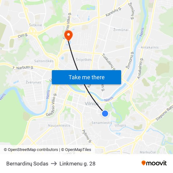 Bernardinų Sodas to Linkmenu g. 28 map
