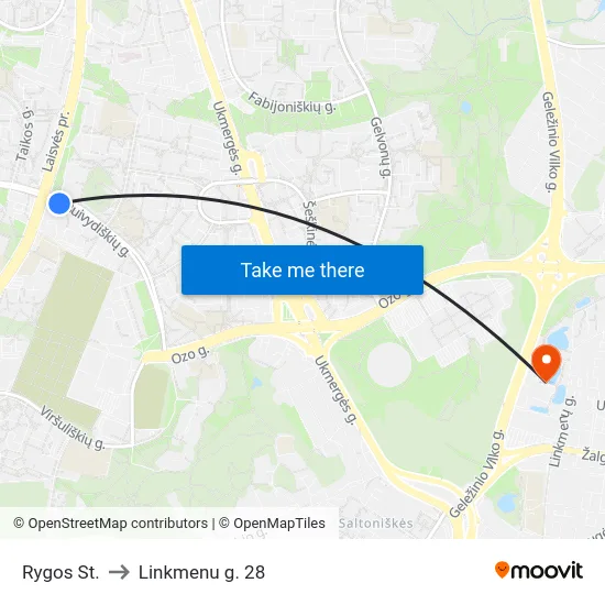 Rygos St. to Linkmenu g. 28 map