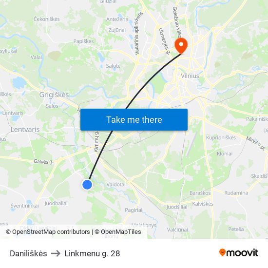 Daniliškės to Linkmenu g. 28 map