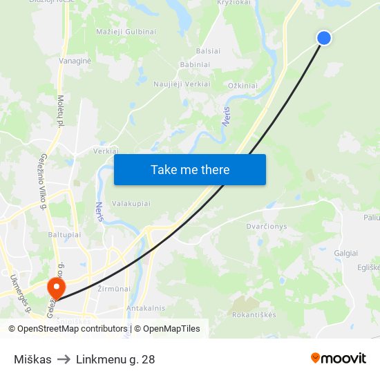 Miškas to Linkmenu g. 28 map