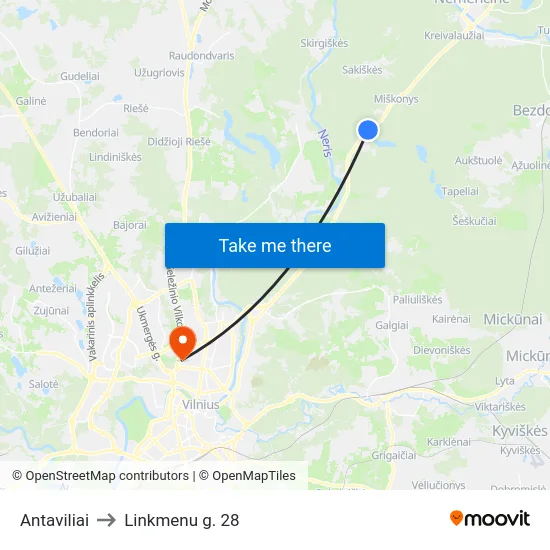 Antaviliai to Linkmenu g. 28 map