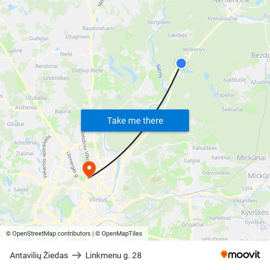 Antavilių Žiedas to Linkmenu g. 28 map