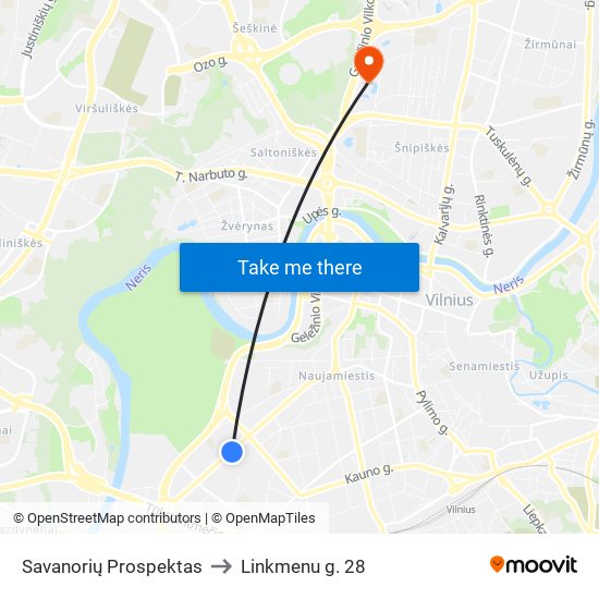 Savanorių Prospektas to Linkmenu g. 28 map