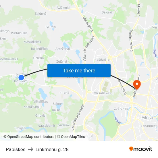 Papiškės to Linkmenu g. 28 map