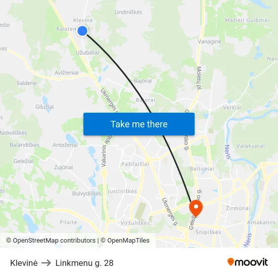 Klevinė to Linkmenu g. 28 map