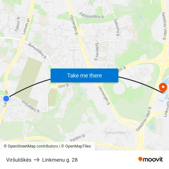 Viršuliškės to Linkmenu g. 28 map