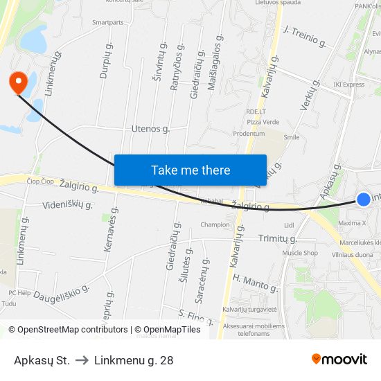 Apkasų St. to Linkmenu g. 28 map