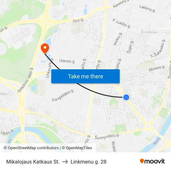 Mikalojaus Katkaus St. to Linkmenu g. 28 map