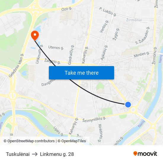 Tuskulėnai to Linkmenu g. 28 map