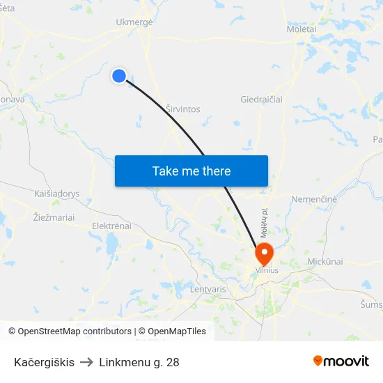 Kačergiškis to Linkmenu g. 28 map