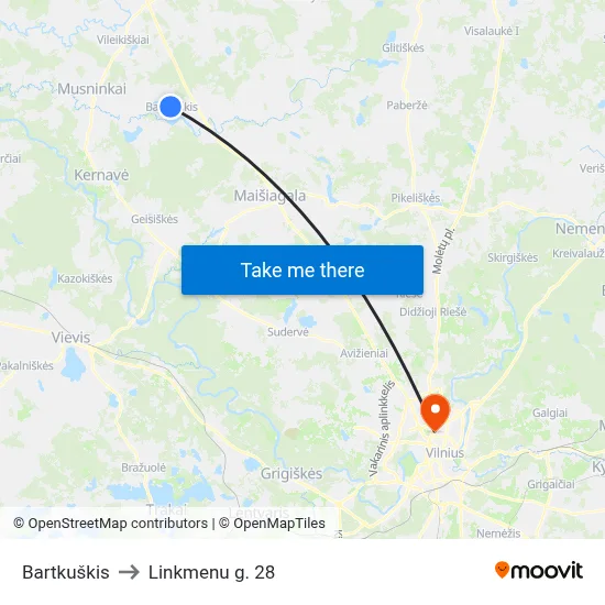 Bartkuškis to Linkmenu g. 28 map