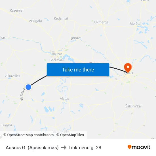Aušros G. (Apsisukimas) to Linkmenu g. 28 map