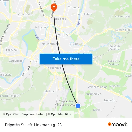 Pripetės St. to Linkmenu g. 28 map