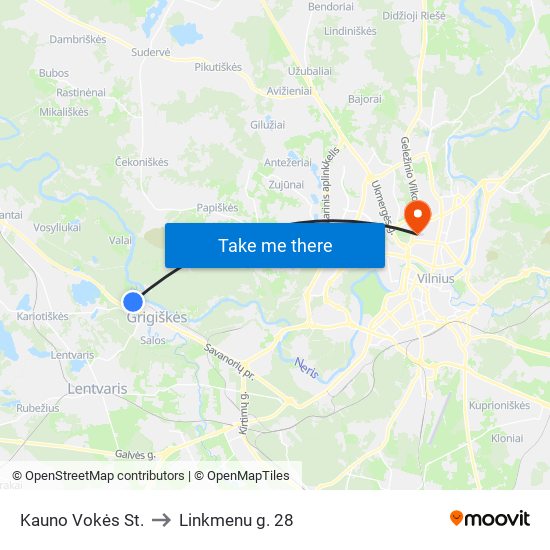 Kauno Vokės St. to Linkmenu g. 28 map