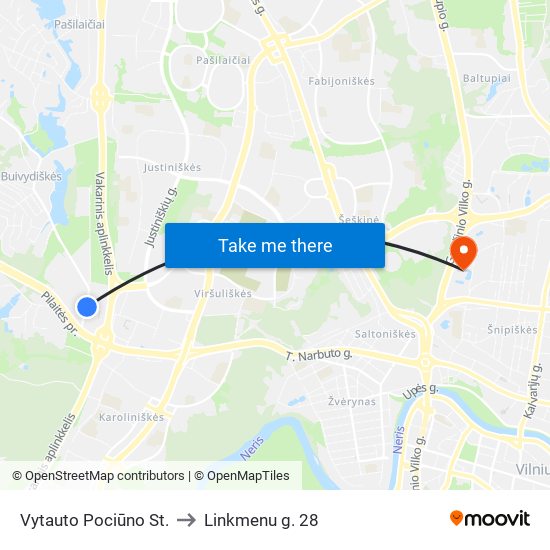 Vytauto Pociūno St. to Linkmenu g. 28 map