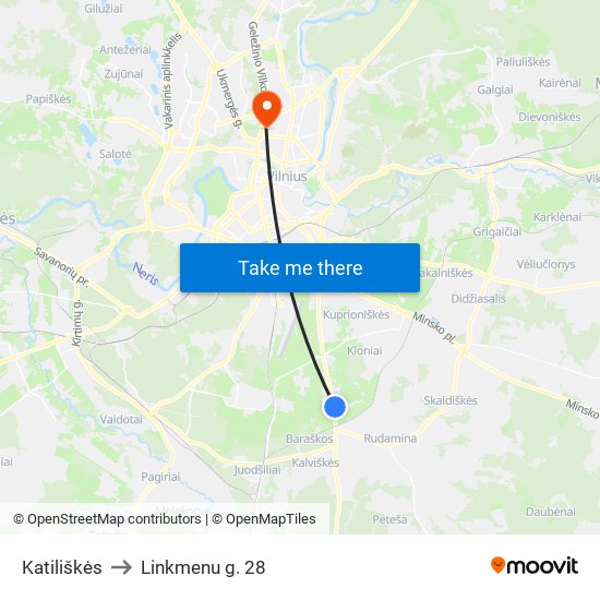 Katiliškės to Linkmenu g. 28 map