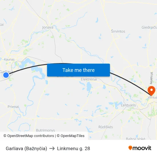 Garliava (Bažnyčia) to Linkmenu g. 28 map
