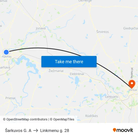 Šarkuvos G. A to Linkmenu g. 28 map