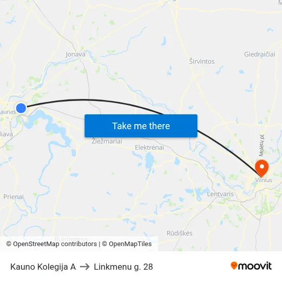 Kauno Kolegija A to Linkmenu g. 28 map