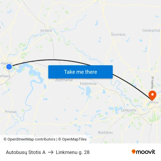 Autobusų Stotis A to Linkmenu g. 28 map