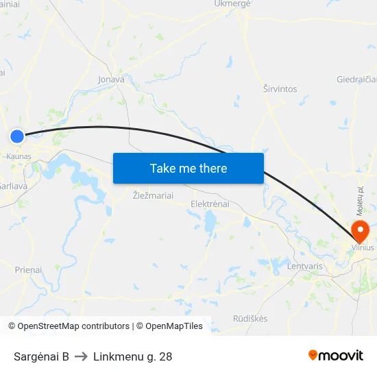 Sargėnai B to Linkmenu g. 28 map