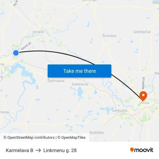 Karmėlava B to Linkmenu g. 28 map