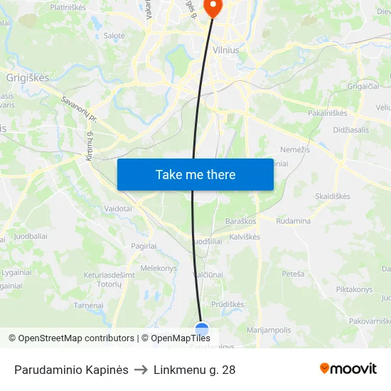 Parudaminio Kapinės to Linkmenu g. 28 map