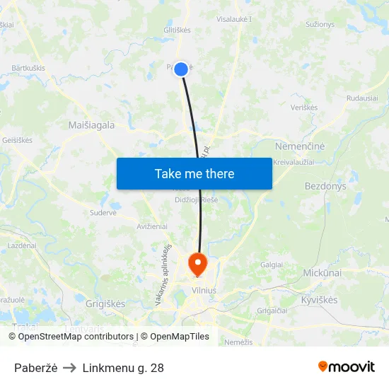 Paberžė to Linkmenu g. 28 map