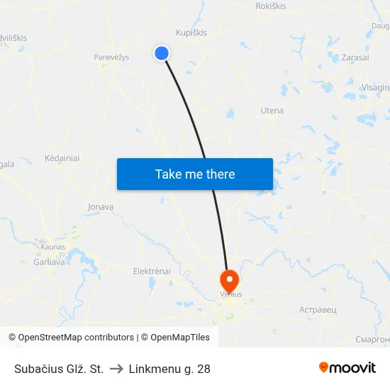 Subačius Glž. St. to Linkmenu g. 28 map