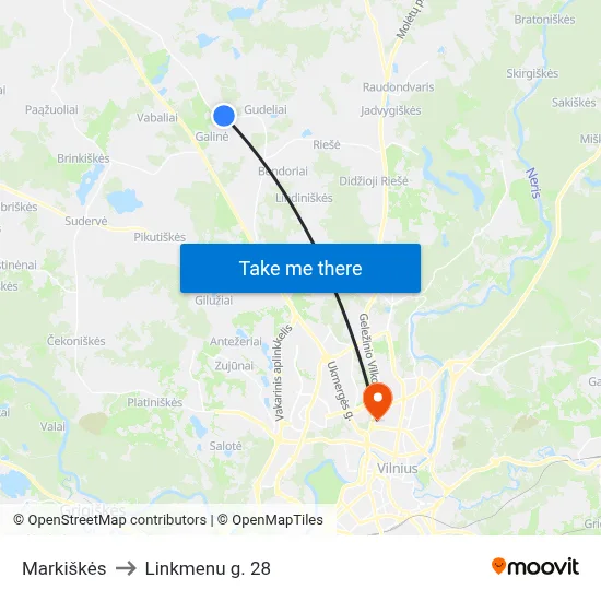 Markiškės to Linkmenu g. 28 map
