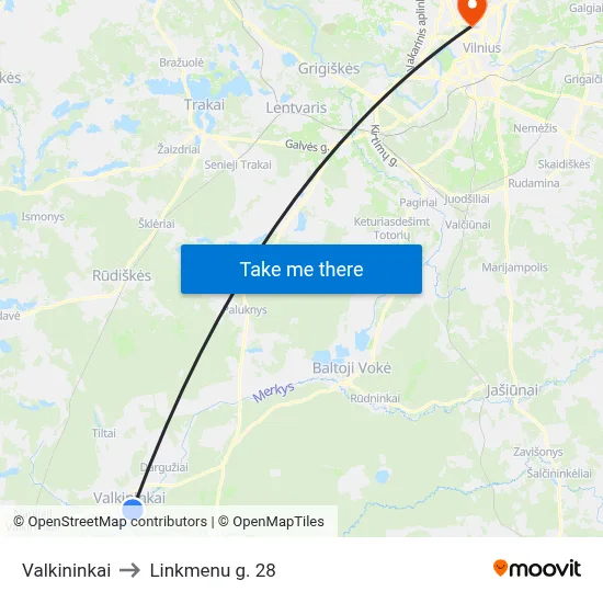 Valkininkai to Linkmenu g. 28 map