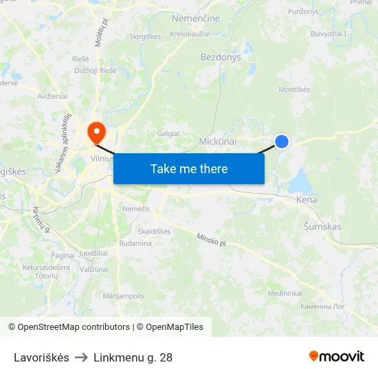 Lavoriškės to Linkmenu g. 28 map