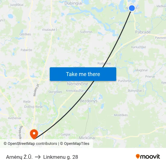 Arnėnų Ž.Ū. to Linkmenu g. 28 map