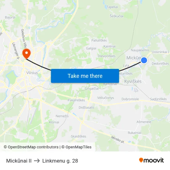 Mickūnai II to Linkmenu g. 28 map