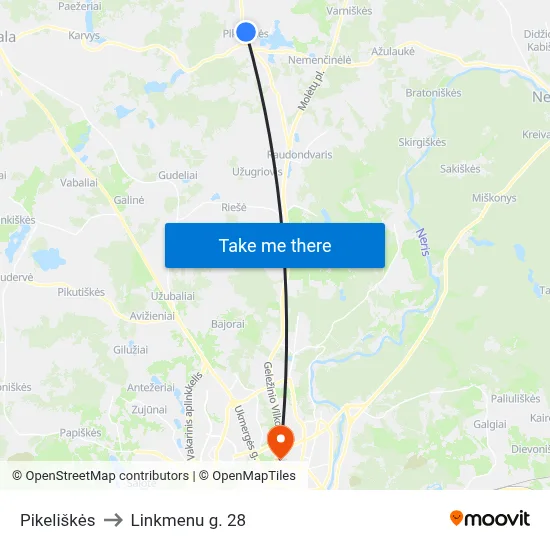 Pikeliškės to Linkmenu g. 28 map