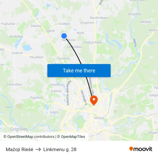 Mažoji Riešė to Linkmenu g. 28 map