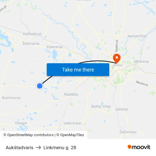 Aukštadvaris to Linkmenu g. 28 map