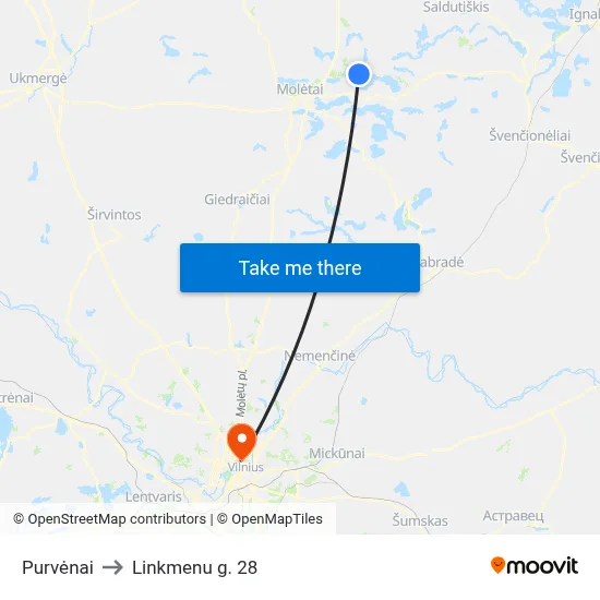 Purvėnai to Linkmenu g. 28 map