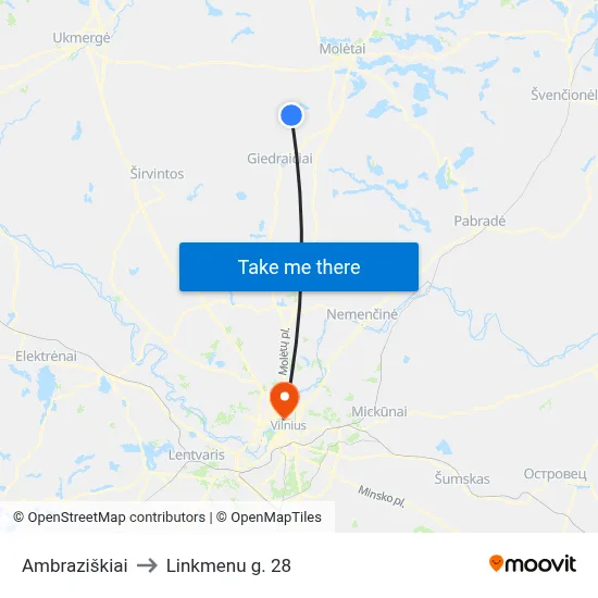 Ambraziškiai to Linkmenu g. 28 map