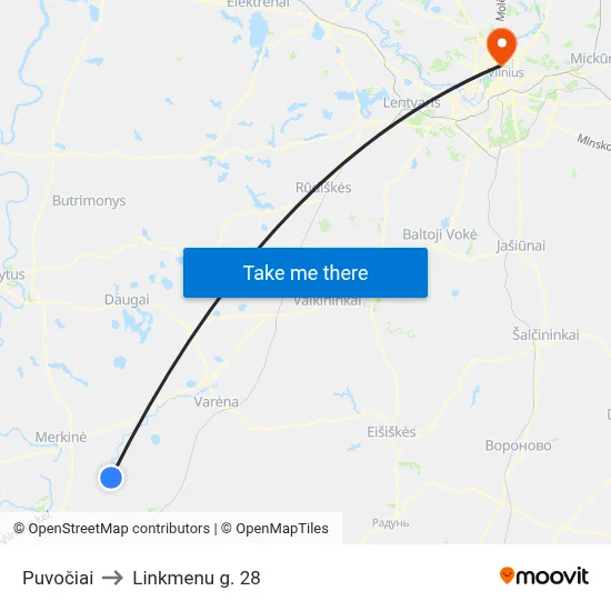 Puvočiai to Linkmenu g. 28 map